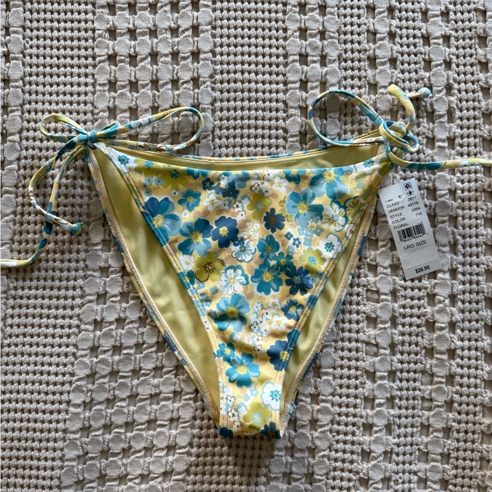 NEW PacSun Yellow and‎ Blue Side-Tie Floral Bikini Bottom Size L